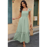 Solid Sleeveless Lace Patchwork Textured Dress - MVTFASHION.COM
