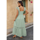 Solid Sleeveless Lace Patchwork Textured Dress - MVTFASHION.COM