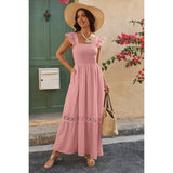 Solid Sleeveless Lace Patchwork Textured Dress - MVTFASHION.COM