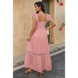 Solid Sleeveless Lace Patchwork Textured Dress - MVTFASHION.COM