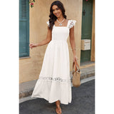 Solid Sleeveless Lace Patchwork Textured Dress - MVTFASHION.COM