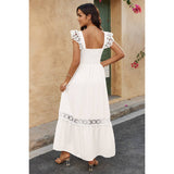 Solid Sleeveless Lace Patchwork Textured Dress - MVTFASHION.COM