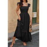 Solid Sleeveless Lace Patchwork Textured Dress - MVTFASHION.COM