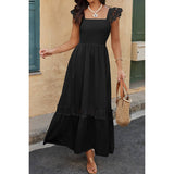 Solid Sleeveless Lace Patchwork Textured Dress - MVTFASHION.COM