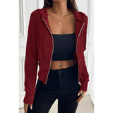 Solid Slim Fit Cropped Zipper Pockets Hoodie - MVTFASHION.COM