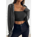 Solid Slim Fit Cropped Zipper Pockets Hoodie - MVTFASHION.COM