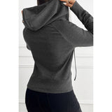 Solid Slim Fit Cropped Zipper Pockets Hoodie - MVTFASHION.COM