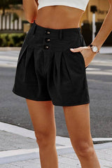 Solid Smock Button Classic Fit Short Pants - MVTFASHION.COM