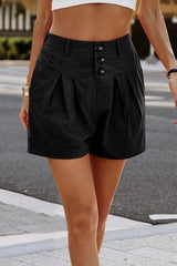 Solid Smock Button Classic Fit Short Pants - MVTFASHION.COM