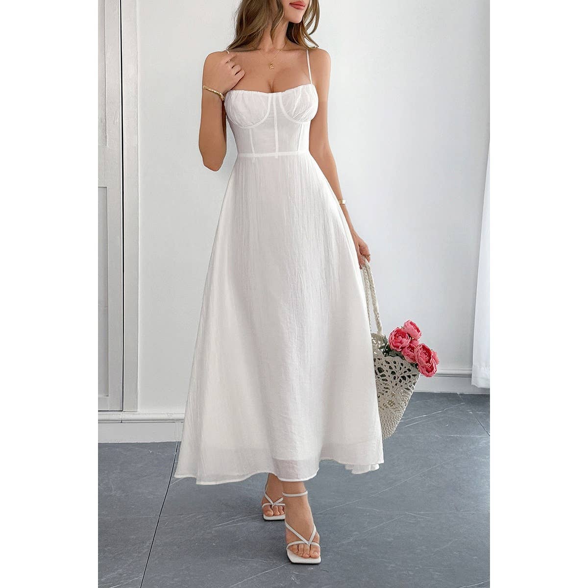 Solid Spaghetti Straps Sleeveless Cami Dress - MVTFASHION.COM