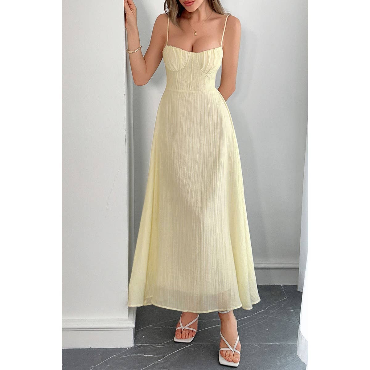 Solid Spaghetti Straps Sleeveless Cami Dress - MVTFASHION.COM