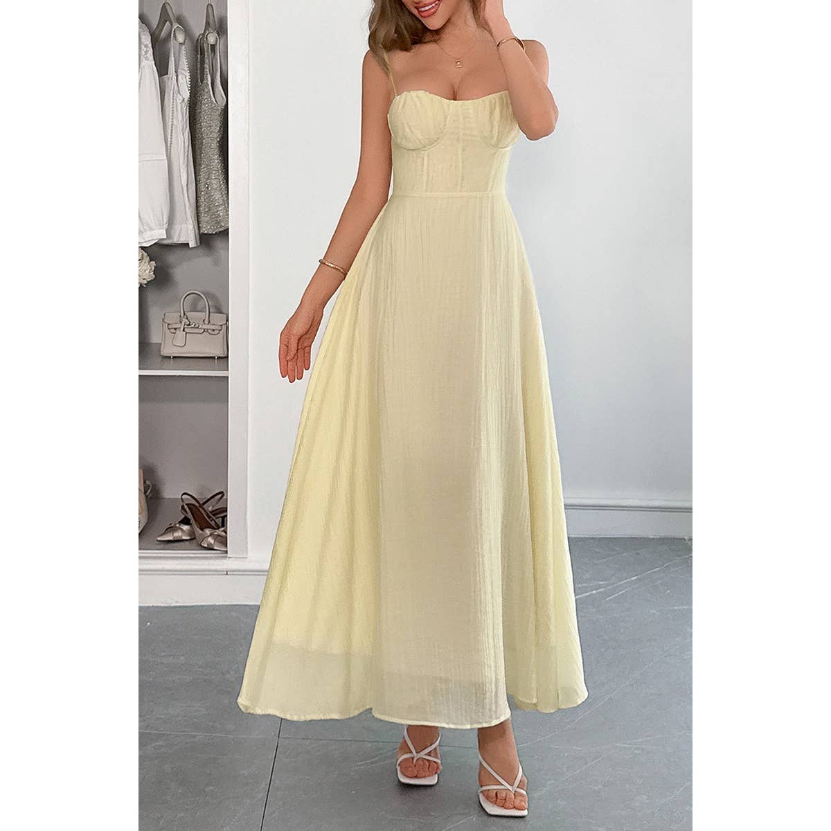 Solid Spaghetti Straps Sleeveless Cami Dress - MVTFASHION.COM