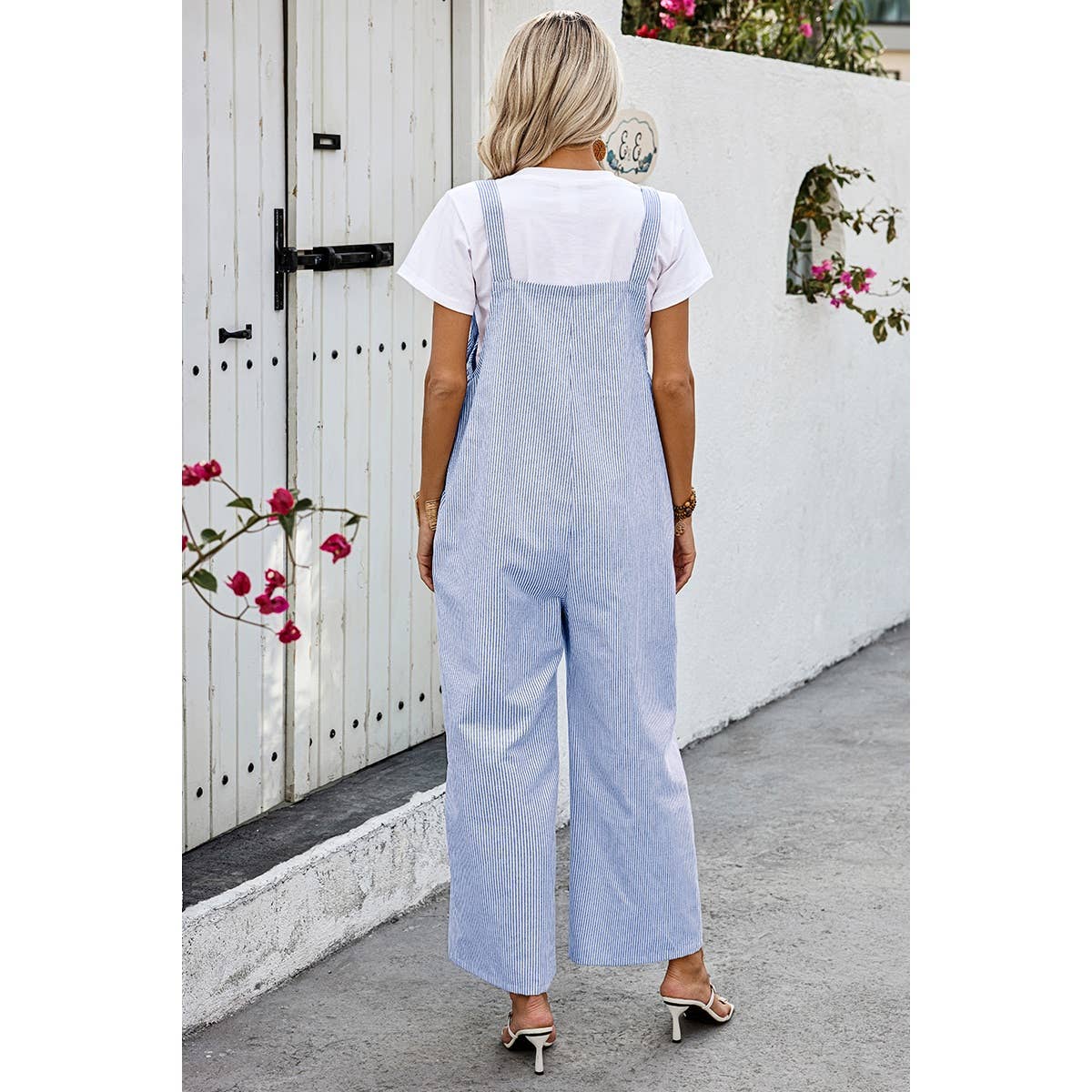 Solid Square Neck Button Trim Pockets Jumpsuit - MVTFASHION.COM