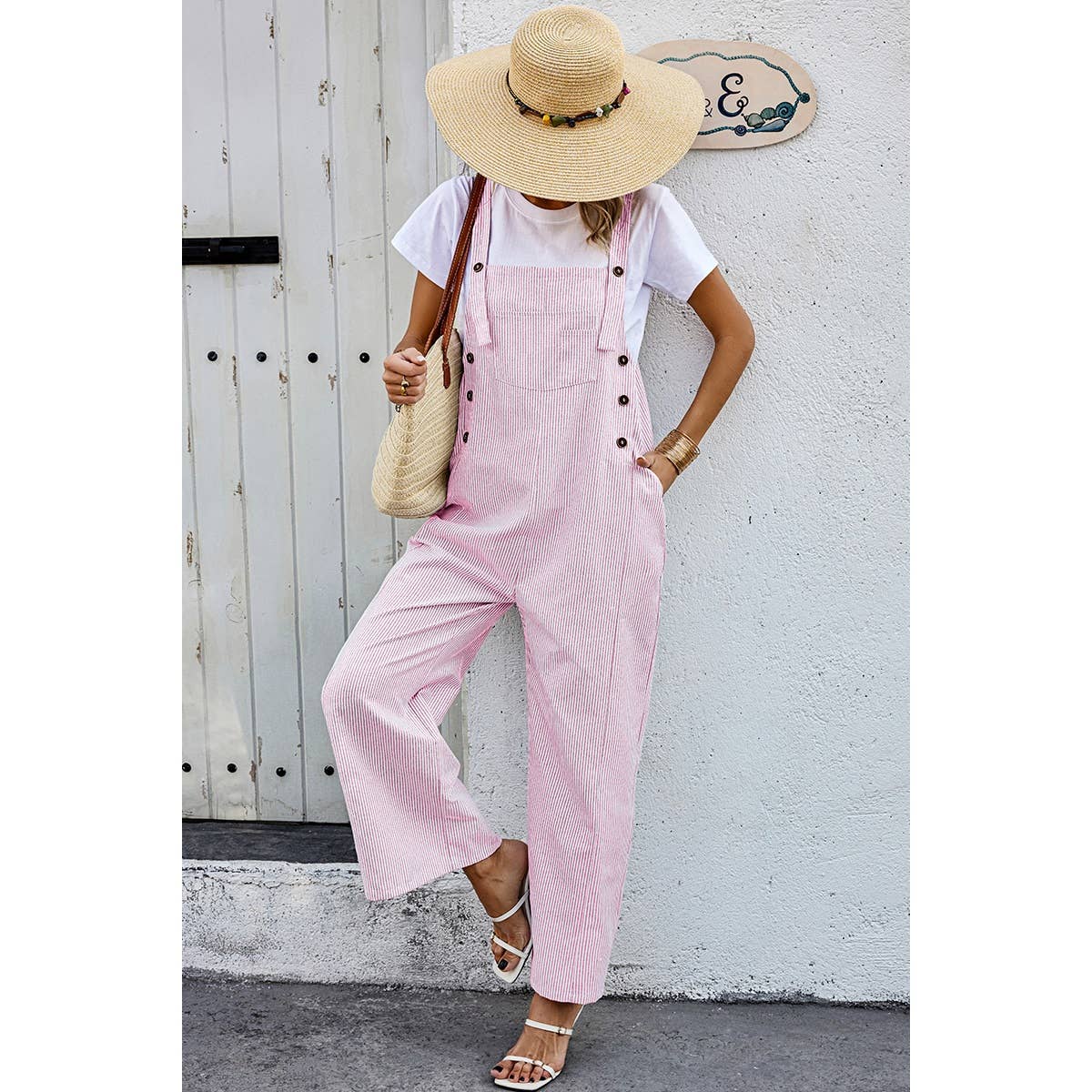 Solid Square Neck Button Trim Pockets Jumpsuit - MVTFASHION.COM