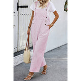 Solid Square Neck Button Trim Pockets Jumpsuit - MVTFASHION.COM