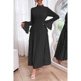 Solid Stand Collar Flare Sleeve Ruffle Full Dress - MVTFASHION.COM