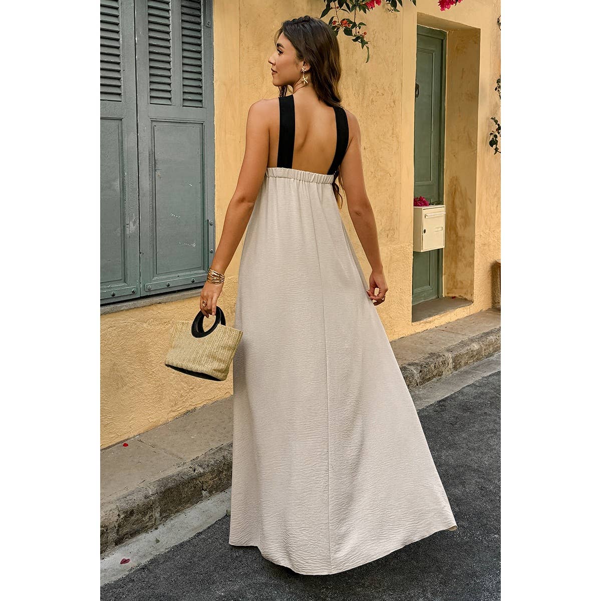 Solid Stitching Off Shoulder Long A Line Dress - MVTFASHION.COM