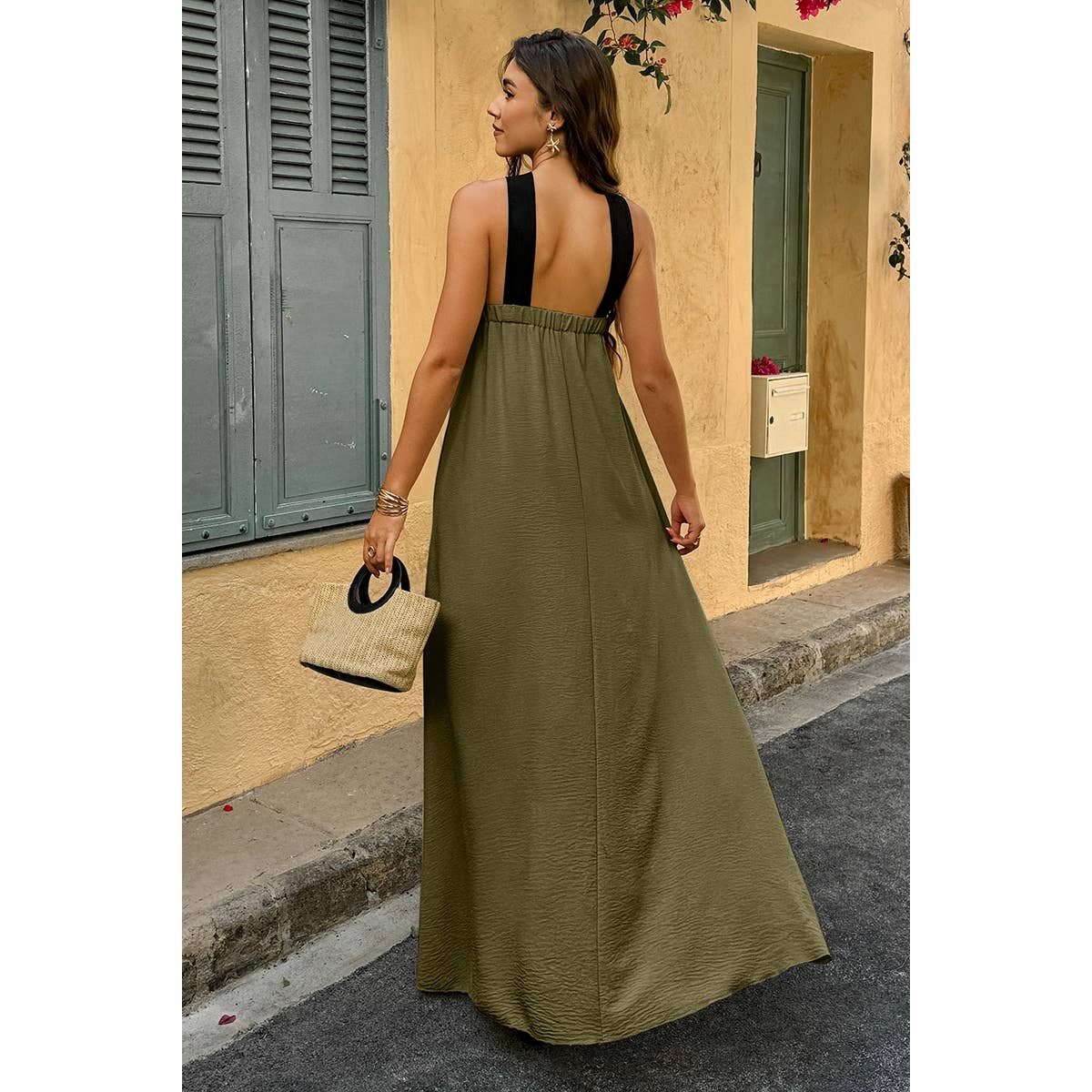 Solid Stitching Off Shoulder Long A Line Dress - MVTFASHION.COM