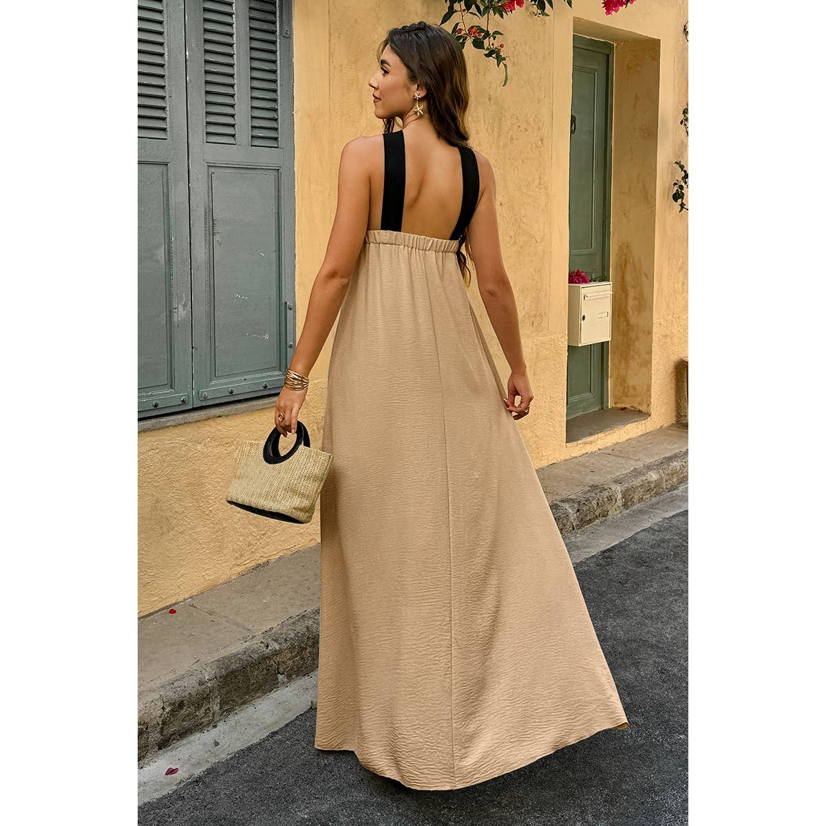 Solid Stitching Off Shoulder Long A Line Dress - MVTFASHION.COM