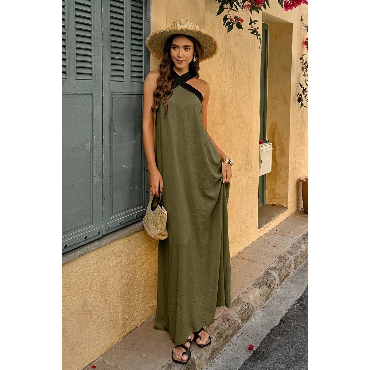 Solid Stitching Off Shoulder Long A Line Dress - MVTFASHION.COM