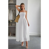 Solid Strapless Slim Waist Hide Zipper Long Dress - MVTFASHION.COM