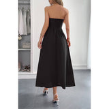 Solid Strapless Slim Waist Hide Zipper Long Dress - MVTFASHION.COM