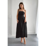 Solid Strapless Slim Waist Hide Zipper Long Dress - MVTFASHION.COM