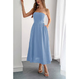 Solid Strapless Slim Waist Hide Zipper Long Dress - MVTFASHION.COM