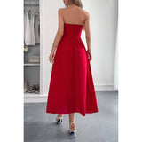 Solid Strapless Slim Waist Hide Zipper Long Dress - MVTFASHION.COM