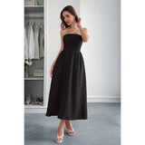Solid Strapless Slim Waist Hide Zipper Long Dress - MVTFASHION.COM