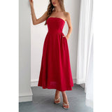 Solid Strapless Slim Waist Hide Zipper Long Dress - MVTFASHION.COM