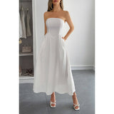 Solid Strapless Slim Waist Hide Zipper Long Dress - MVTFASHION.COM