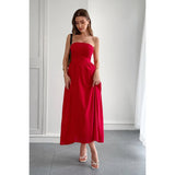 Solid Strapless Slim Waist Hide Zipper Long Dress - MVTFASHION.COM
