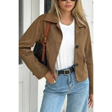 Solid Suit Lapel Faux Suede Leather Jacket - MVTFASHION.COM