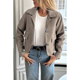 Solid Suit Lapel Faux Suede Leather Jacket - MVTFASHION.COM