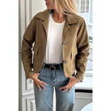 Solid Suit Lapel Faux Suede Leather Jacket - MVTFASHION.COM