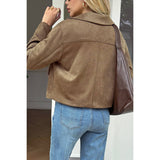 Solid Suit Lapel Faux Suede Leather Jacket - MVTFASHION.COM