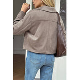 Solid Suit Lapel Faux Suede Leather Jacket - MVTFASHION.COM