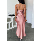 Solid Suqare Neck Sleeveless Ruched Split Dress - MVTFASHION.COM