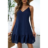 Solid Suspenders Sleeveless Ruffle Hem Fit Dress - MVTFASHION.COM