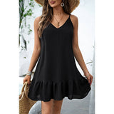 Solid Suspenders Sleeveless Ruffle Hem Fit Dress - MVTFASHION.COM