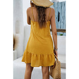 Solid Suspenders Sleeveless Ruffle Hem Fit Dress - MVTFASHION.COM