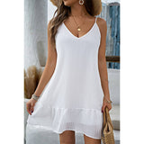 Solid Suspenders Sleeveless Ruffle Hem Fit Dress - MVTFASHION.COM