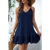 Solid Suspenders Sleeveless Ruffle Hem Fit Dress - MVTFASHION.COM