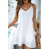 Solid Suspenders Sleeveless Ruffle Hem Fit Dress - MVTFASHION.COM