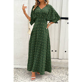 Solid Swiss Dot Drop Shoulder Fit Full Dress - MVTFASHION.COM