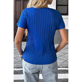 Solid Textured Notched Short Sleeve Blouse - MVTFASHION.COM