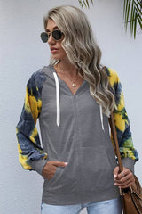 Solid Tie Dye Zip Up Loose Hoodie - MVTFASHION.COM