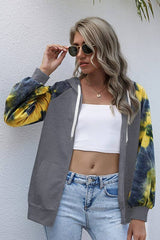 Solid Tie Dye Zip Up Loose Hoodie - MVTFASHION.COM