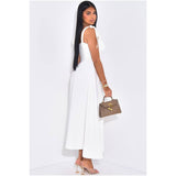 Solid Tie Straps Waist Corset Ruched Full Dress - MVTFASHION.COM